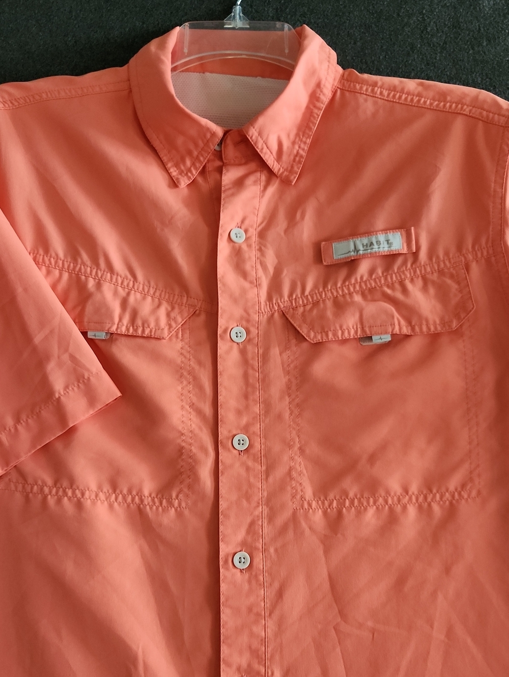 Habitat Mens Orange Short Sleeve Button Down Fishing Shirt Vented Sze M Oversize